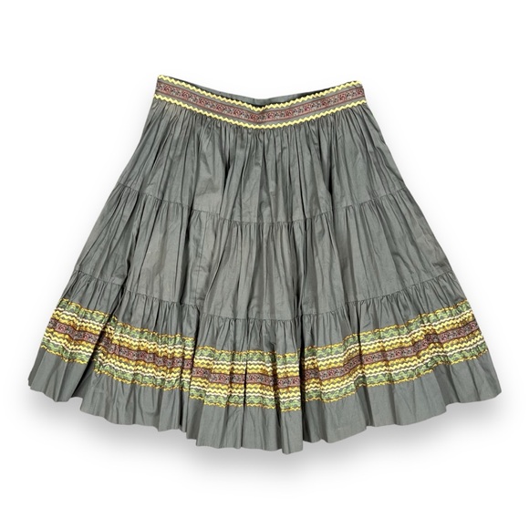 Vtg 90s Betsey Johnson Full Skirt Olive Green Lace Trim Boho Fairy Whimsigoth 2 - Picture 1 of 5